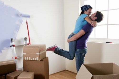Packed boxes and furniture ready for local removals