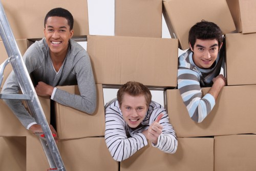 Packed boxes and household items ready for a move in Kennington